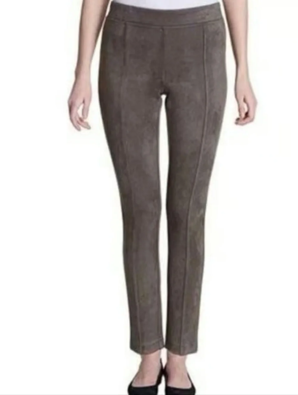 Andrew Marc Faux Suede Pants Brown Pull On XL Vegan Leather Look Boho Slacks